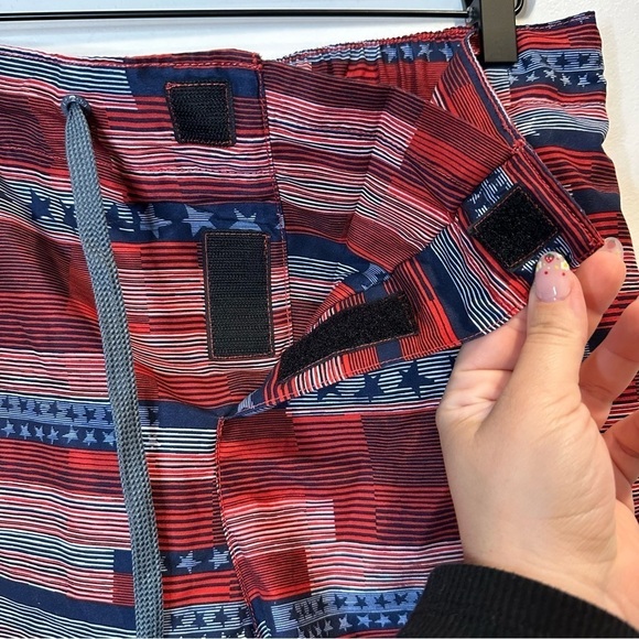 Speedo Mens American Flag Striped E-Board Swim Trunks Red White Blue Size Small - Picture 5 of 7